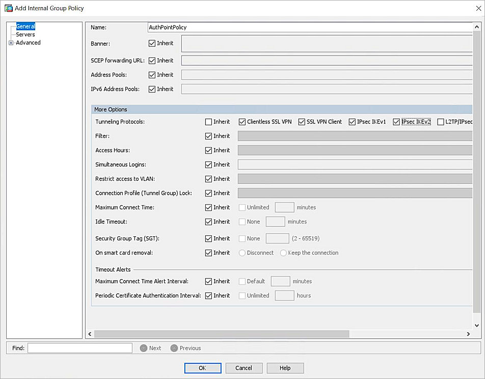 Screenshot of the Add Internal Group Policy page